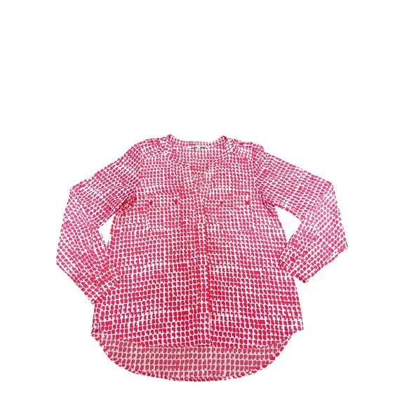Collective Concepts Medium Pink White Hearts Patterned Blouse Long Sleeve All Po - Picture 7 of 7